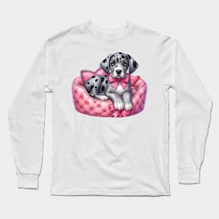 Valentine Great Dane Dog in Bed Long Sleeve T-Shirt